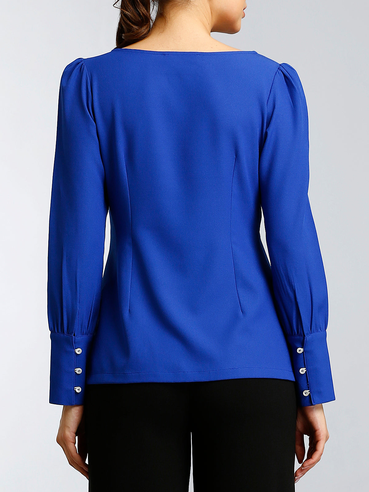 Boat Neck Top With Gather Details - Cobalt Blue