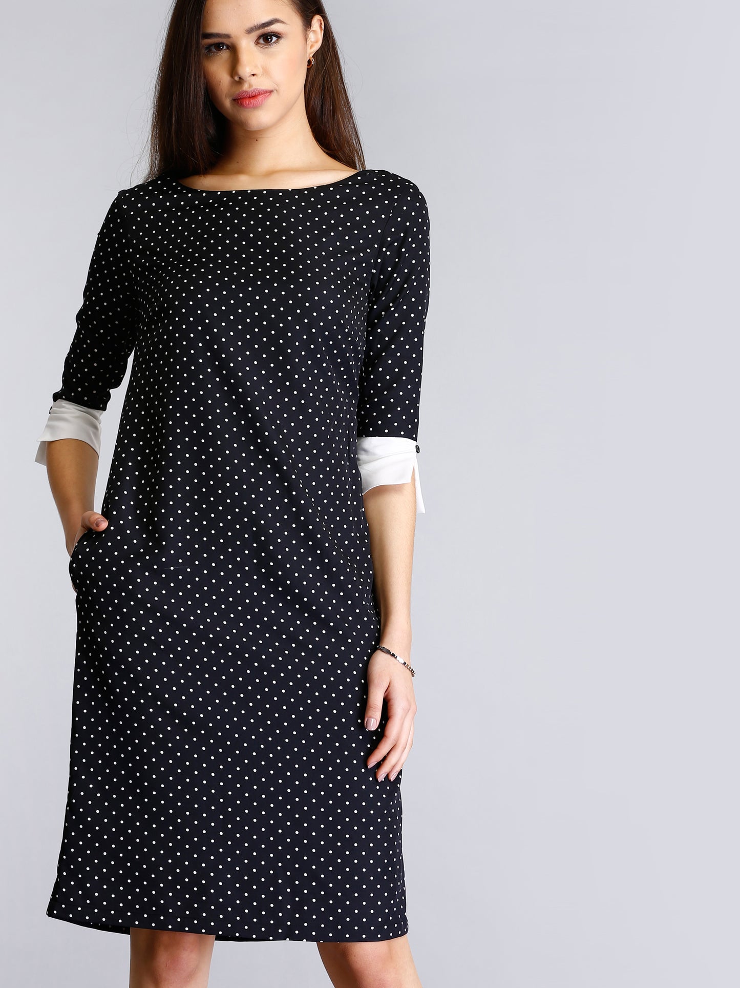 Colour Block Polka Dot Shift Dress - Black and White| Formal Dresses