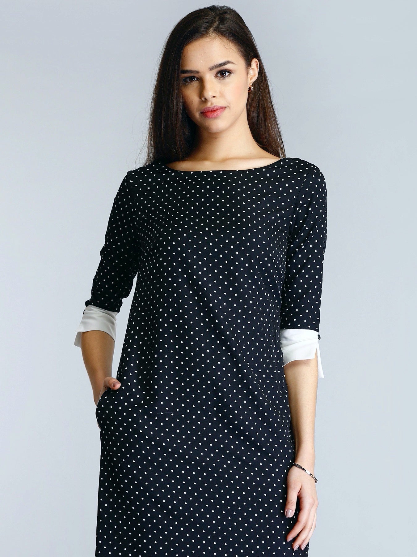 Colour Block Polka Dot Shift Dress - Black and White| Formal Dresses