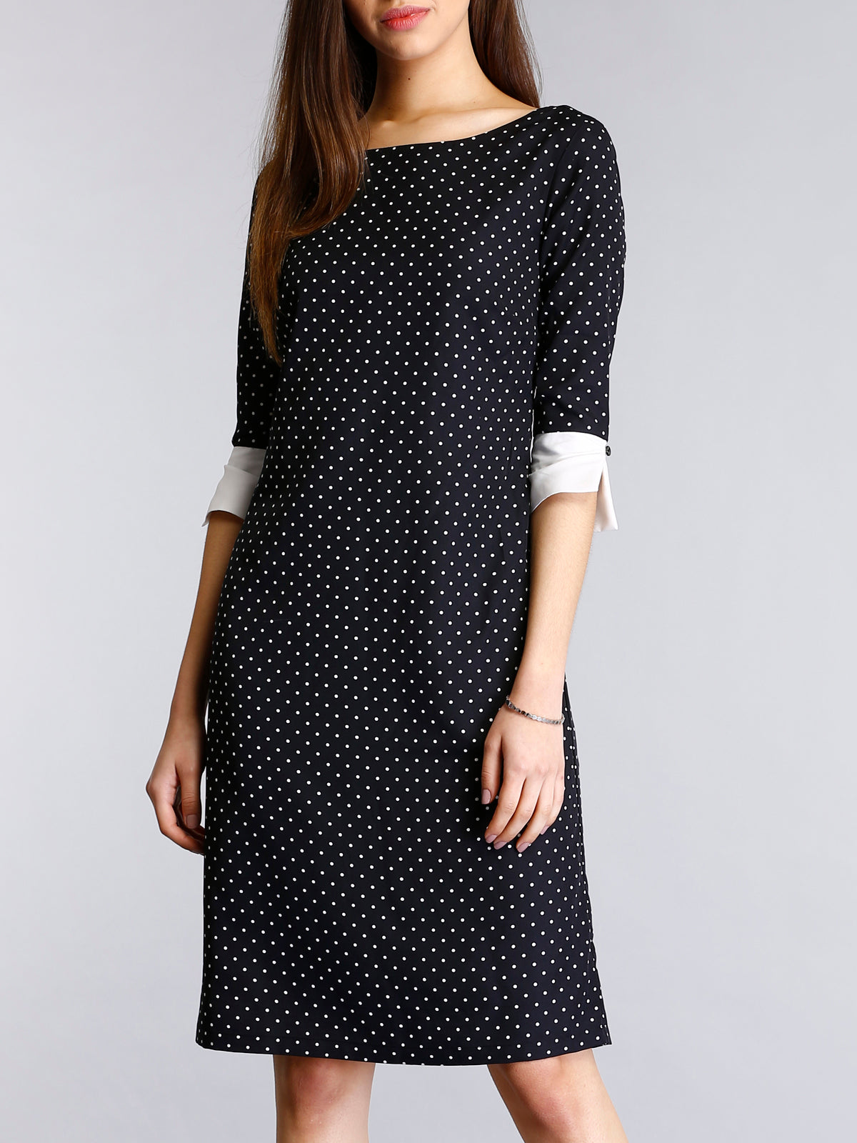 Colour Block Polka Dot Shift Dress - Black and White| Formal Dresses