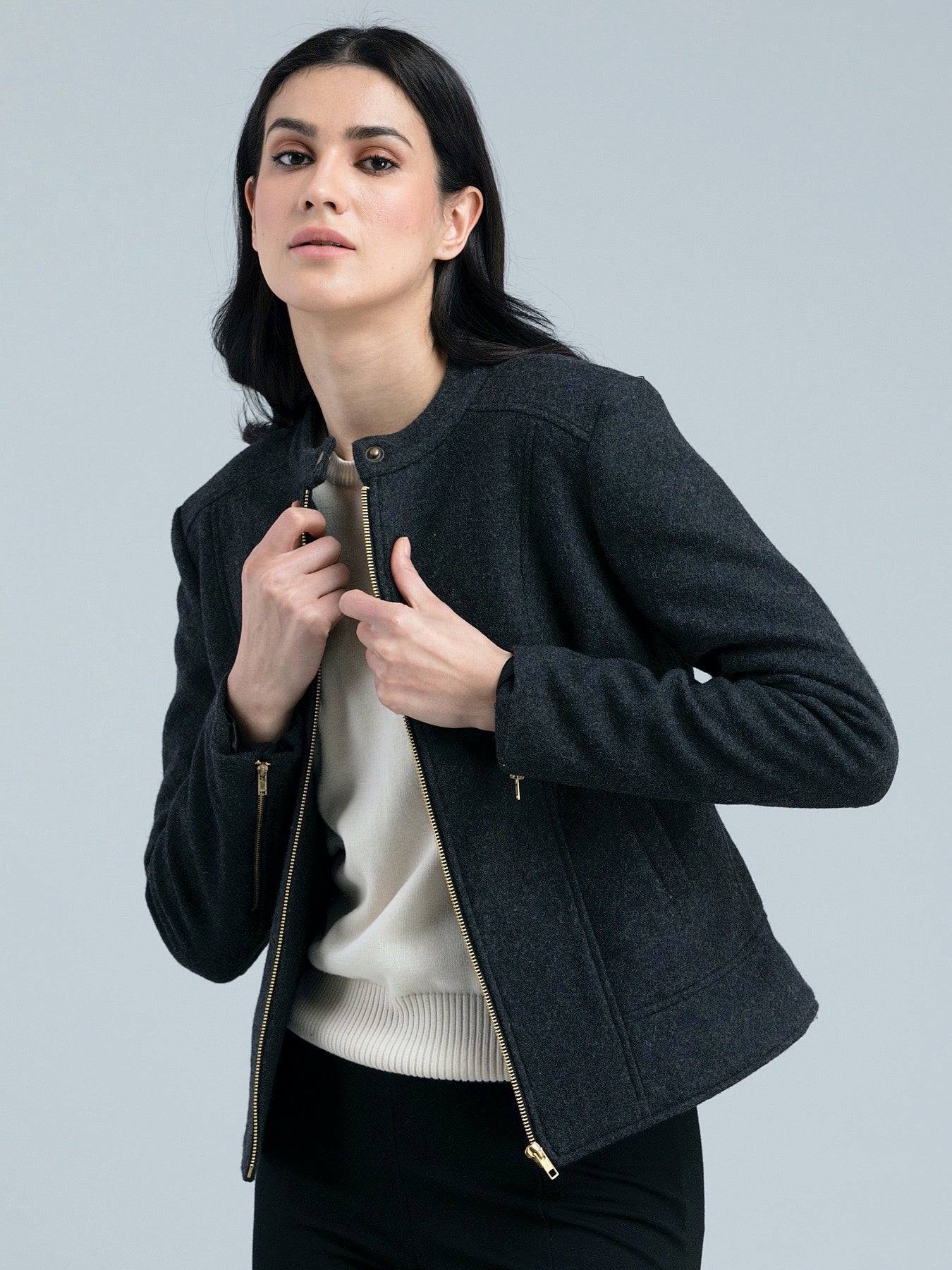 Cotton Wool Felt Panelled Jacket - Dark Grey