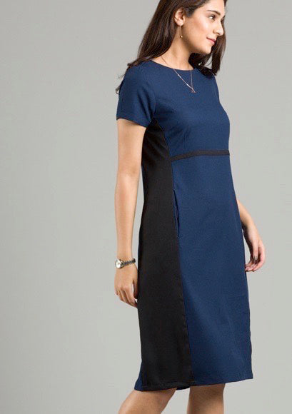Side Colour Block Panel Shift Dress - Navy| Formal Dresses
