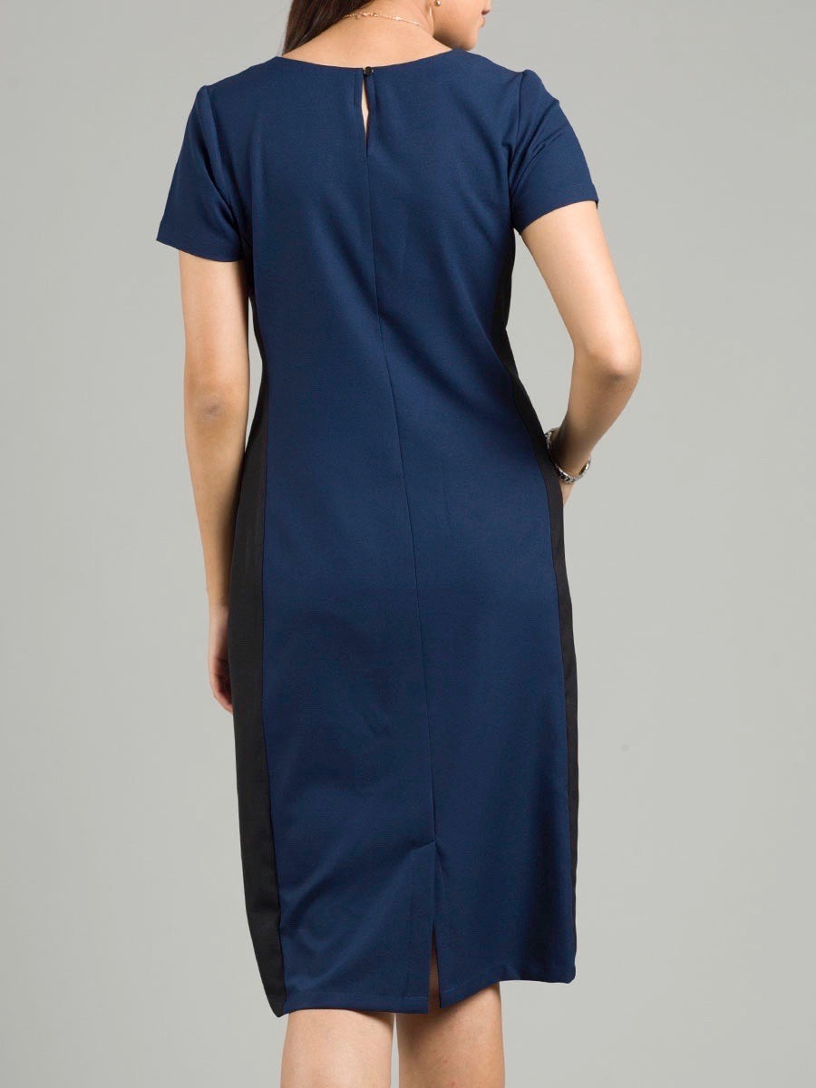 Side Colour Block Panel Shift Dress - Navy| Formal Dresses