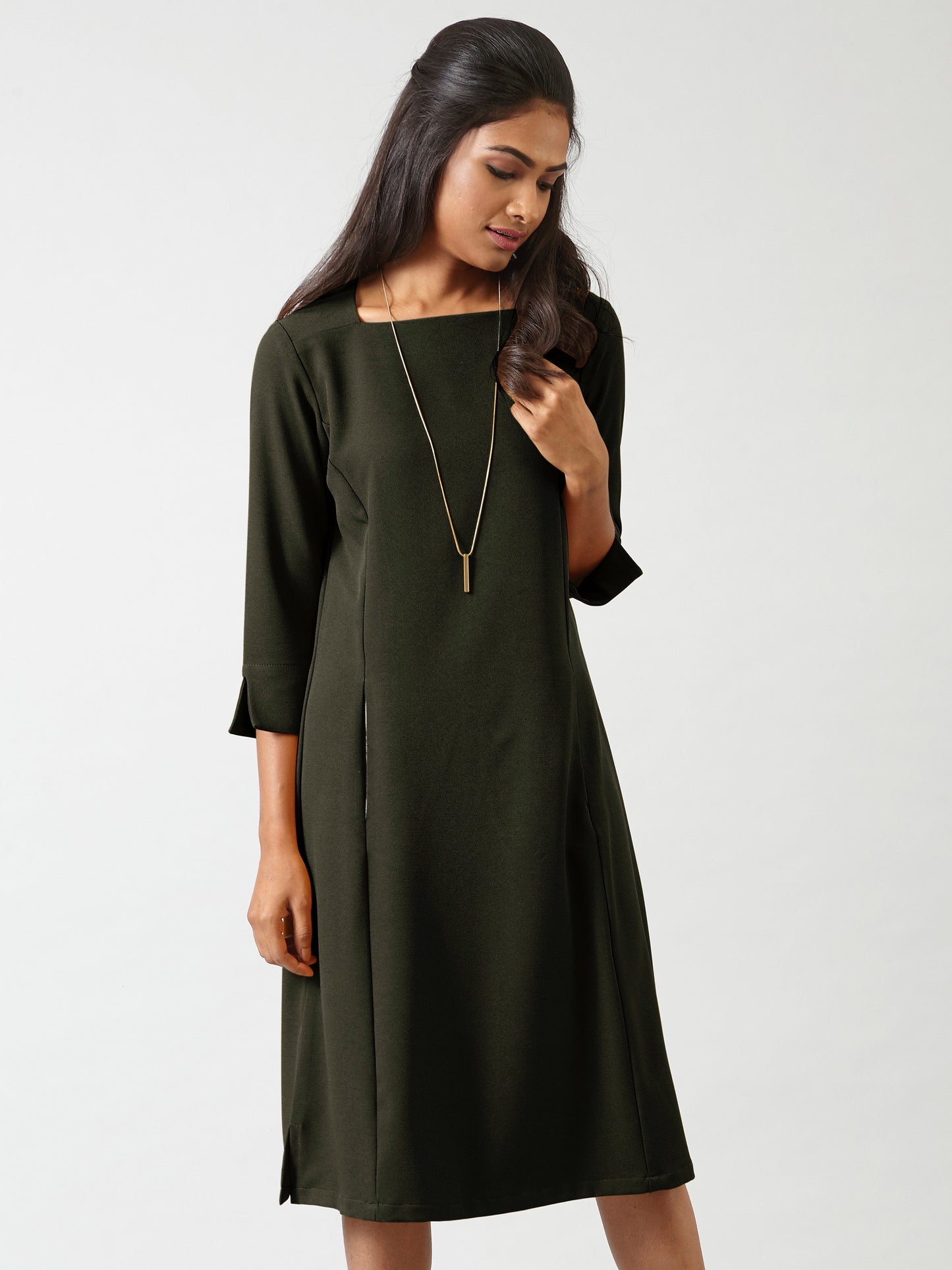 Quarter Sleeves A Line Dress - Seaweed Green| Formal Dresses