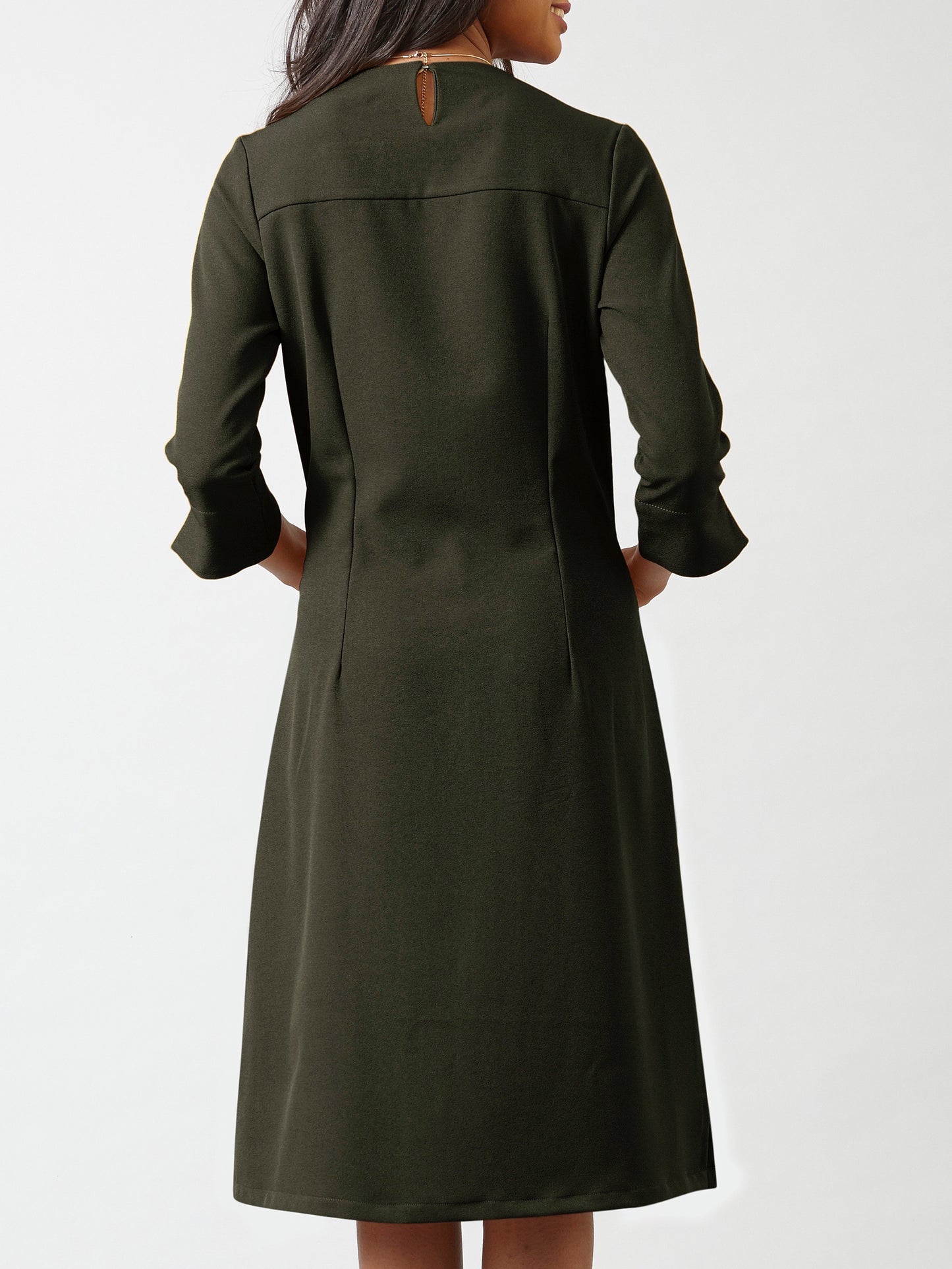 Quarter Sleeves A Line Dress - Seaweed Green| Formal Dresses