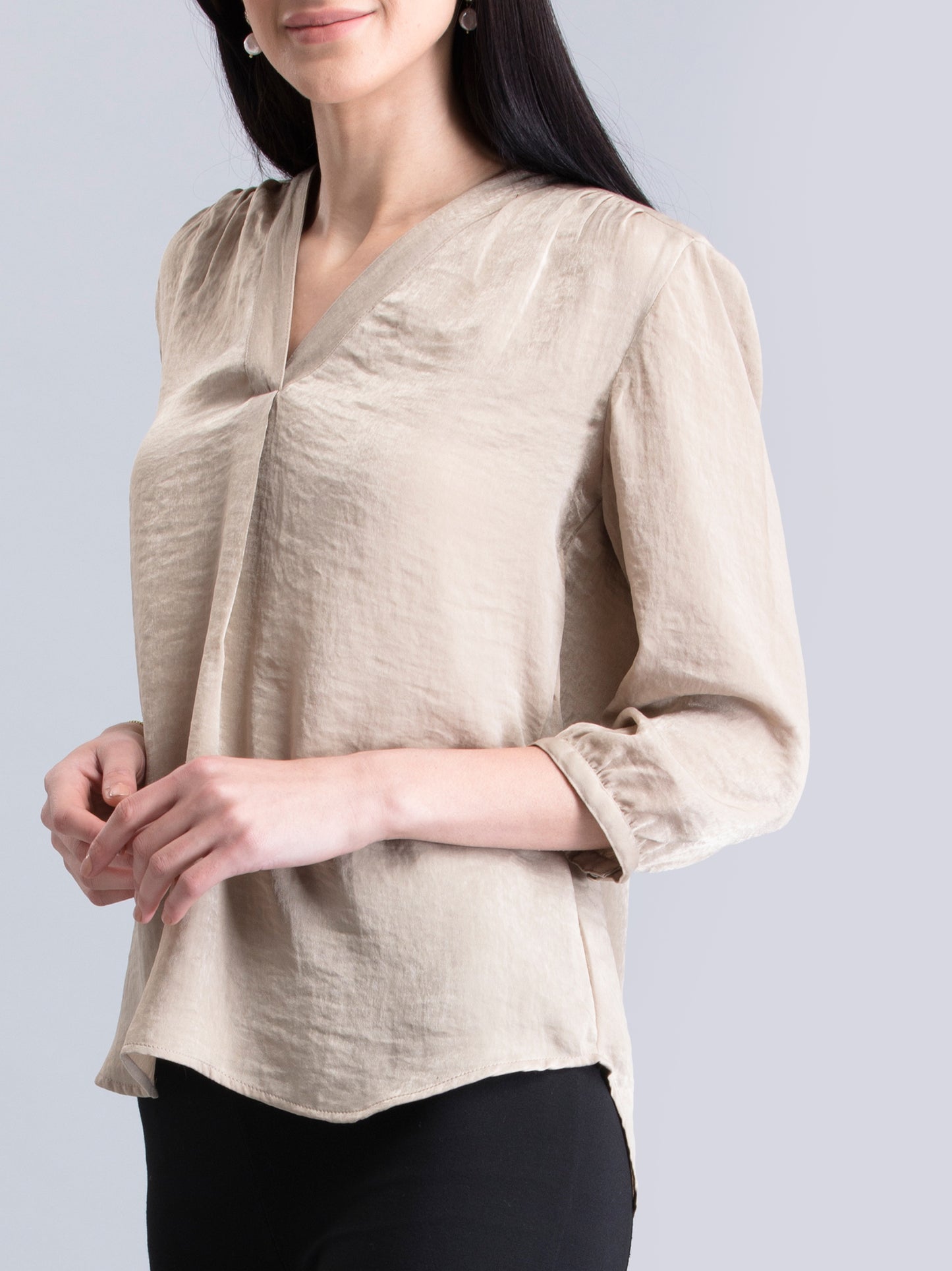 Satin V Neck Top - Beige| Formal Tops