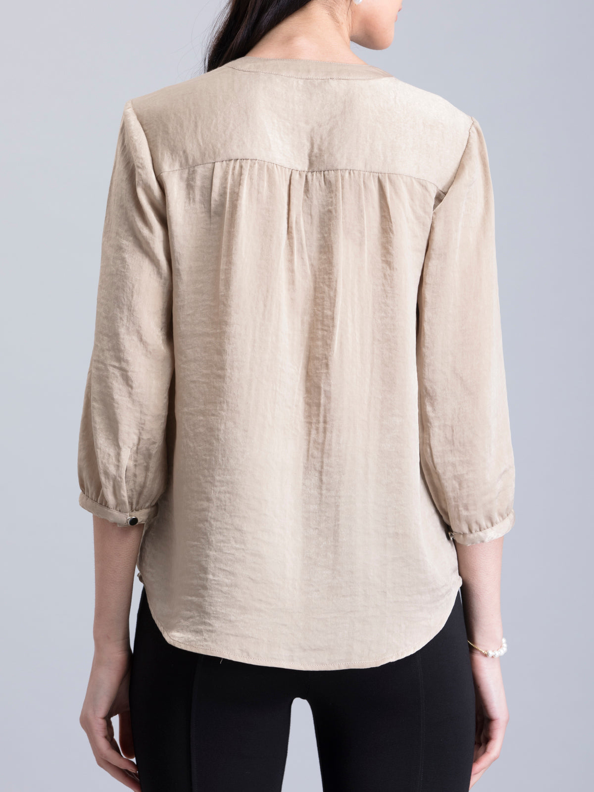 Satin V Neck Top - Beige| Formal Tops