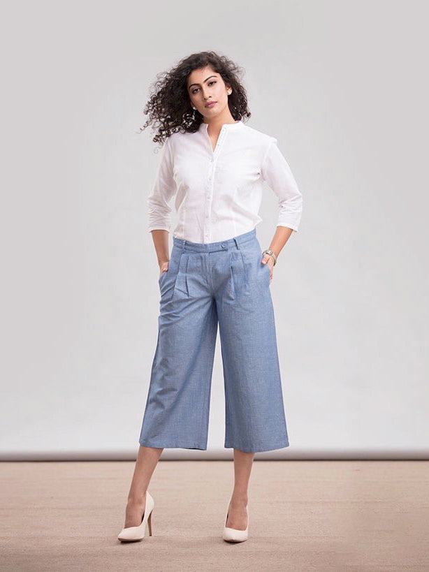 Mandarin Collared Linen Shirt - White| Formal Shirts
