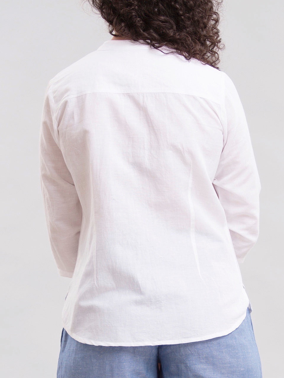Mandarin Collared Linen Shirt - White| Formal Shirts