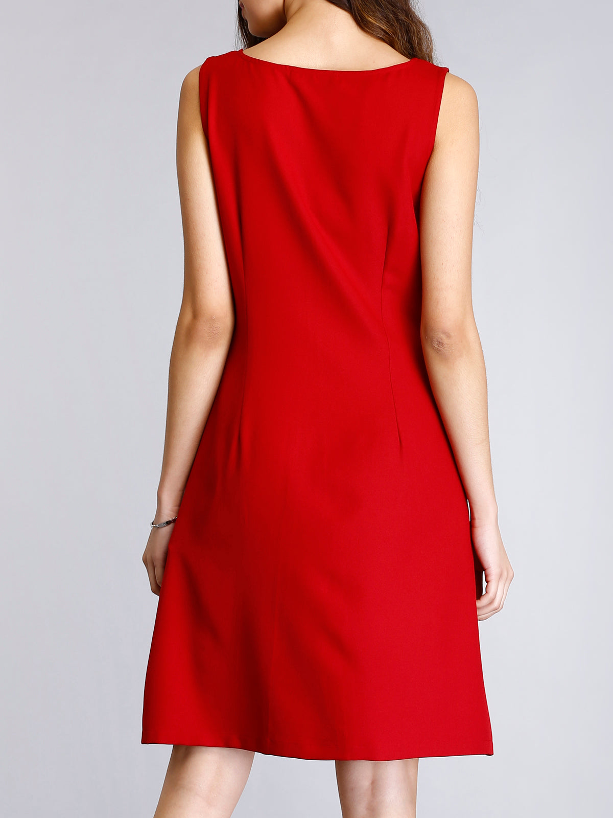 Stylised Neck Piping Detail Shift Dress - Red| Formal Dresses