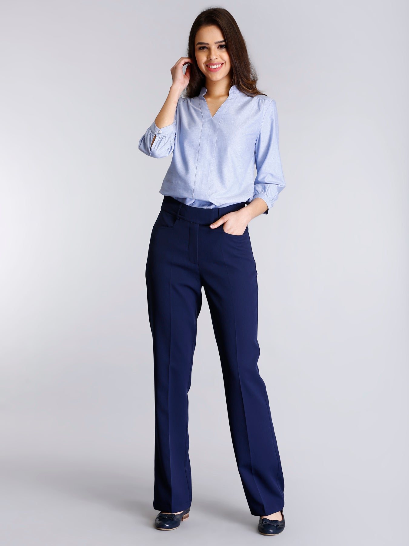 High Waist Pants - Navy| Formal Trousers
