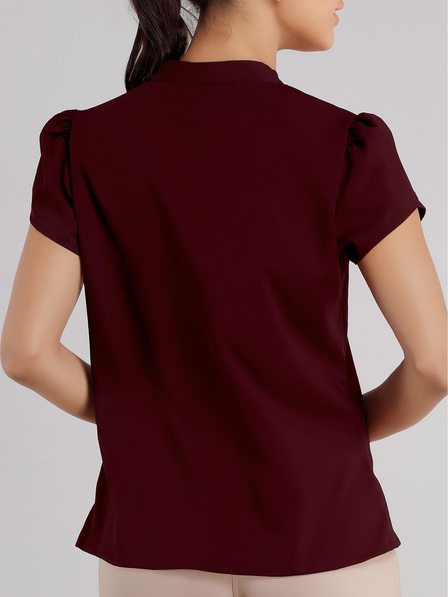 Collared Zipper Top - Maroon| Formal Tops