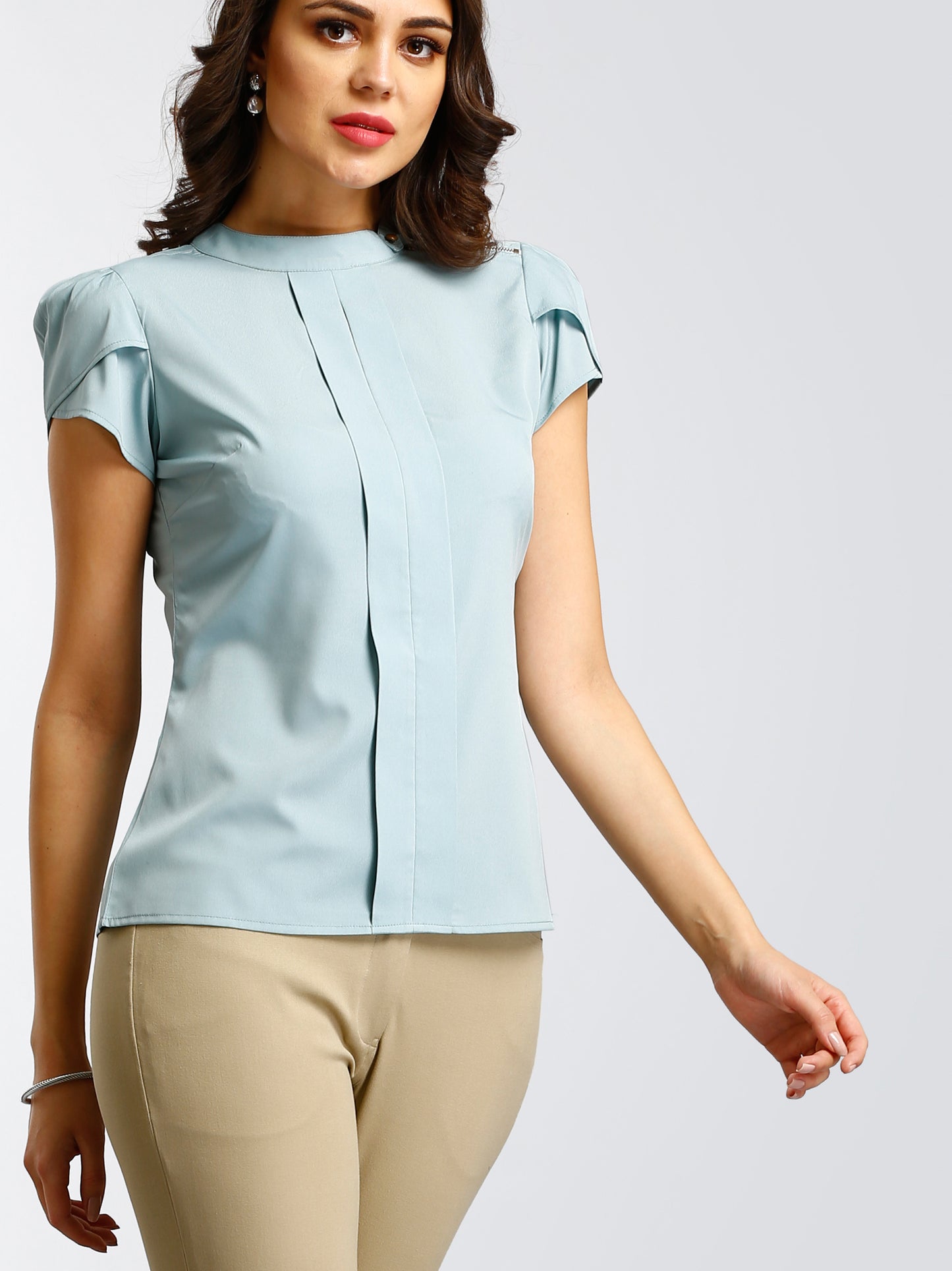 Collared Zipper Top - Teal