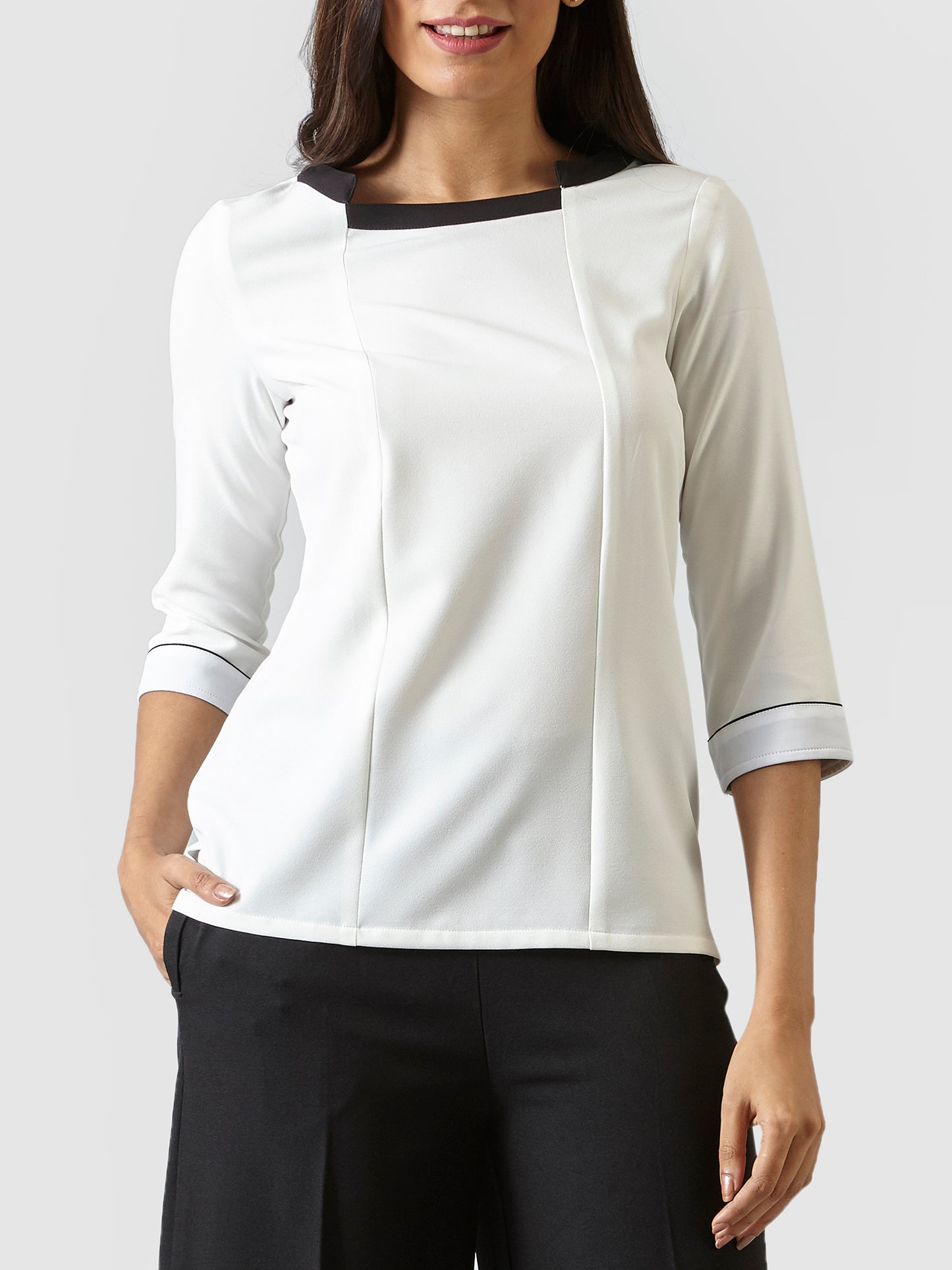 Asymmetric Neck Colour Block Top - Off White
