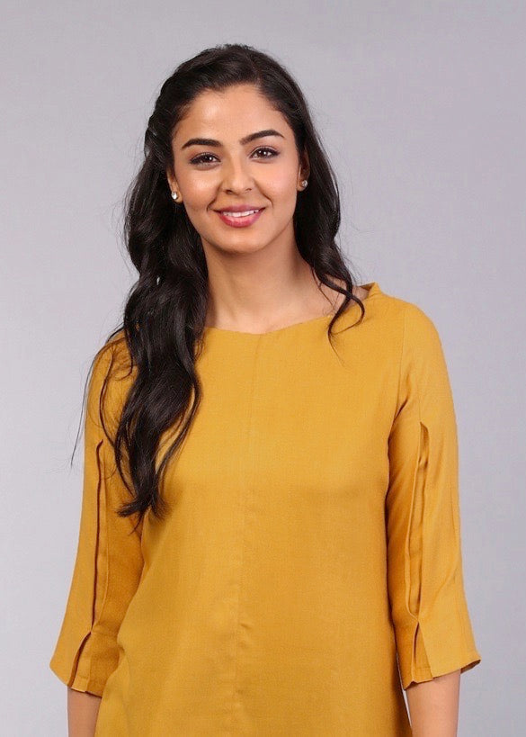 Wide V Neck Top - Mustard
