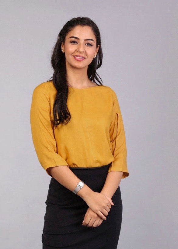Wide V Neck Top - Mustard