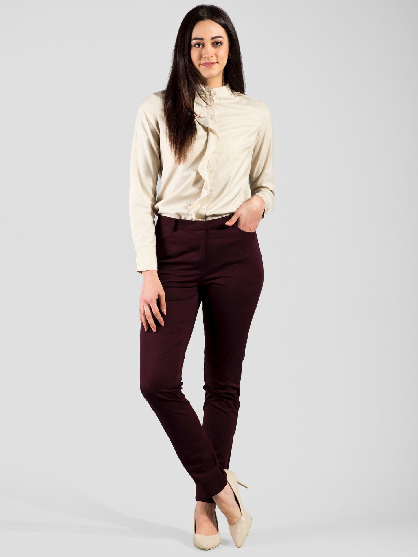 Essential Comfort Trousers - Maroon| Formal Trousers