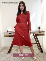 Button Down Shirt Dress - Red