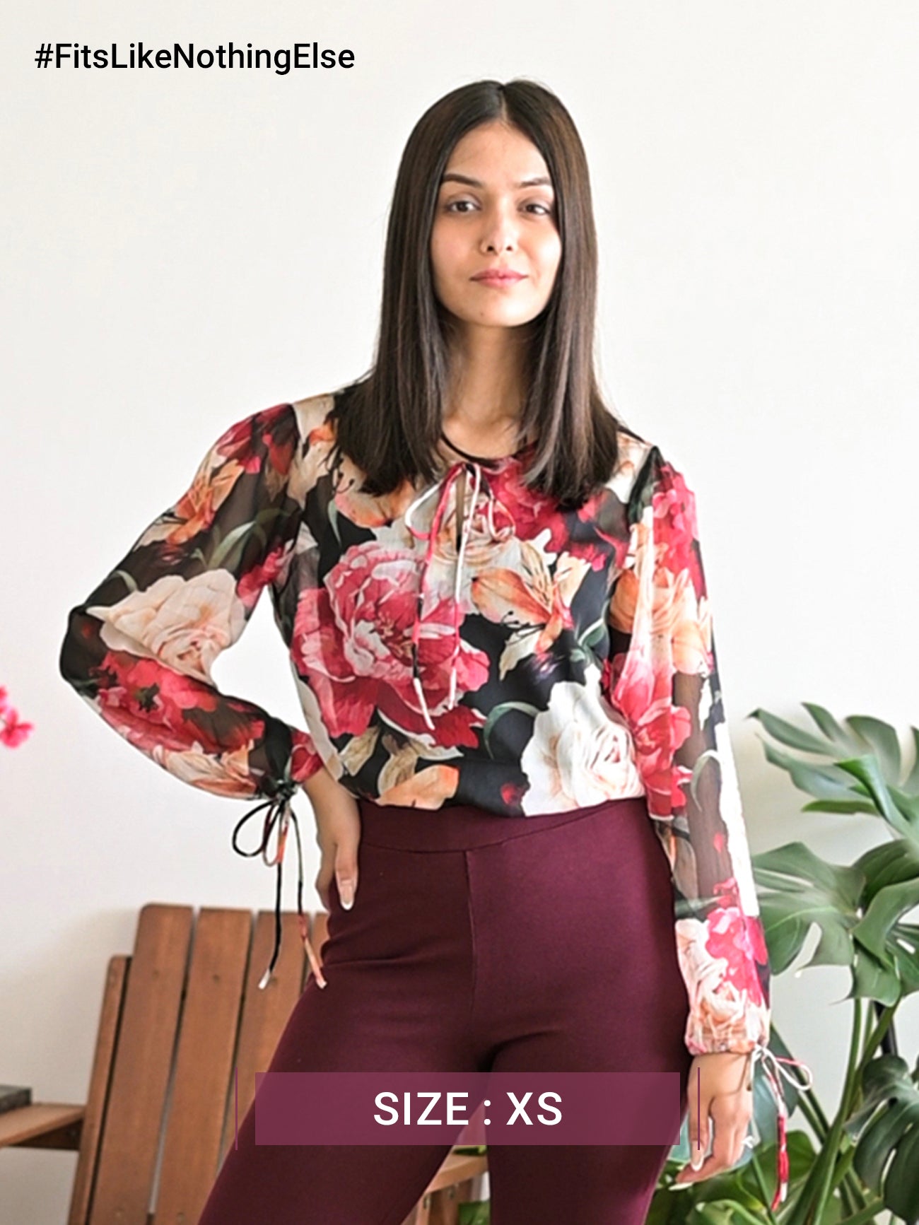 Floral Print Tie-Up Top - Black And Multicolour