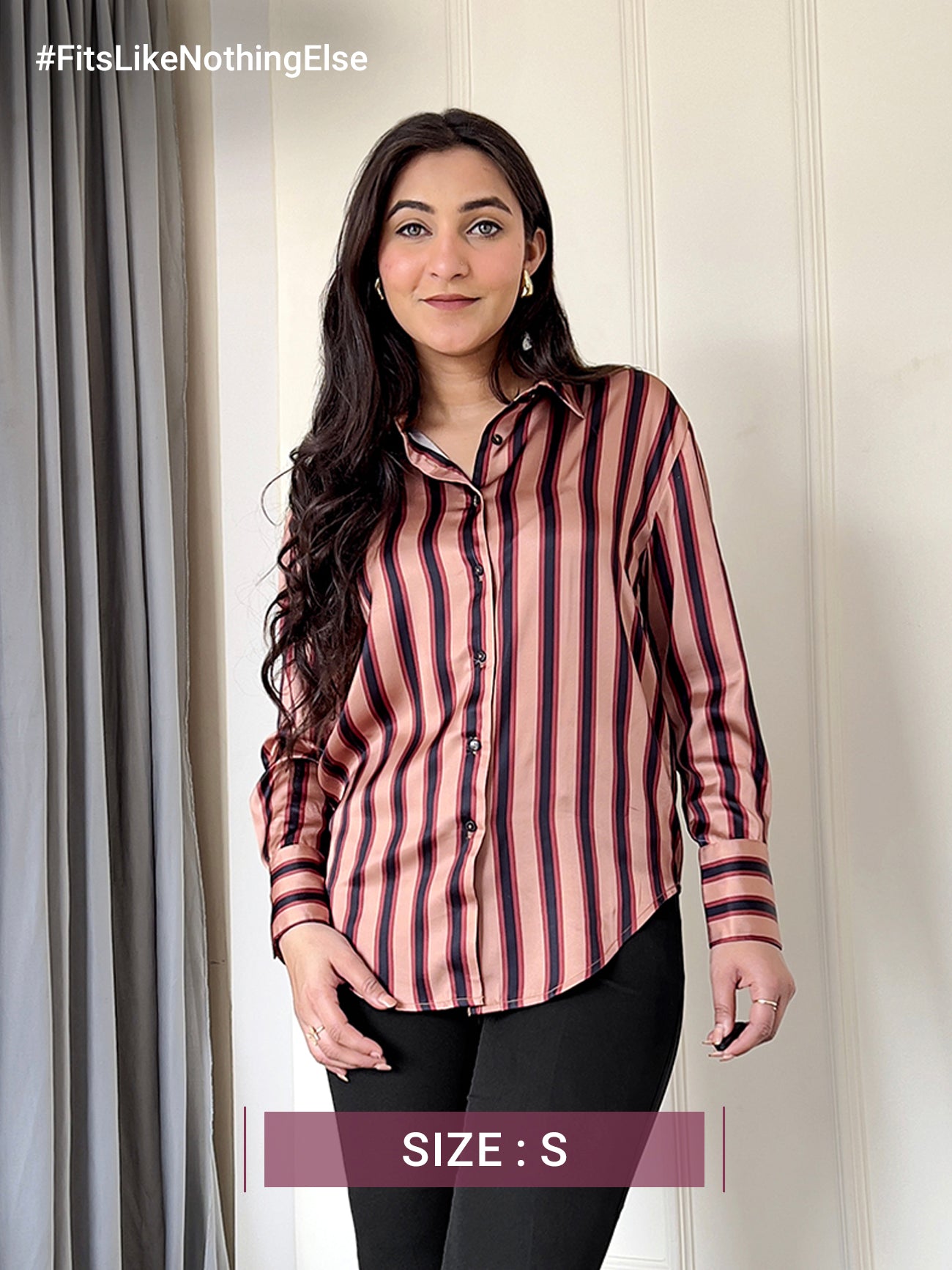 Satin Stripes Shirt - Brown And Beige