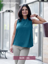 Pleat Detail Sleeveless Top - Teal