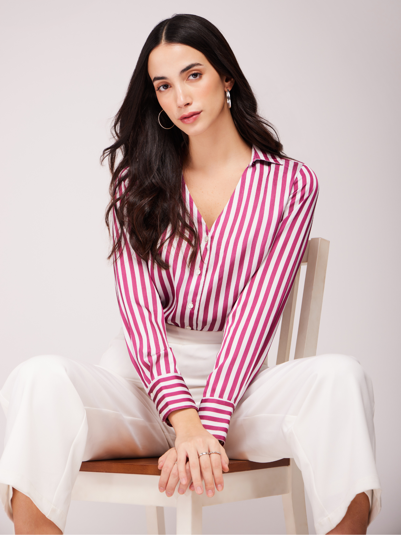 Satin Striped Shirt - Maroon