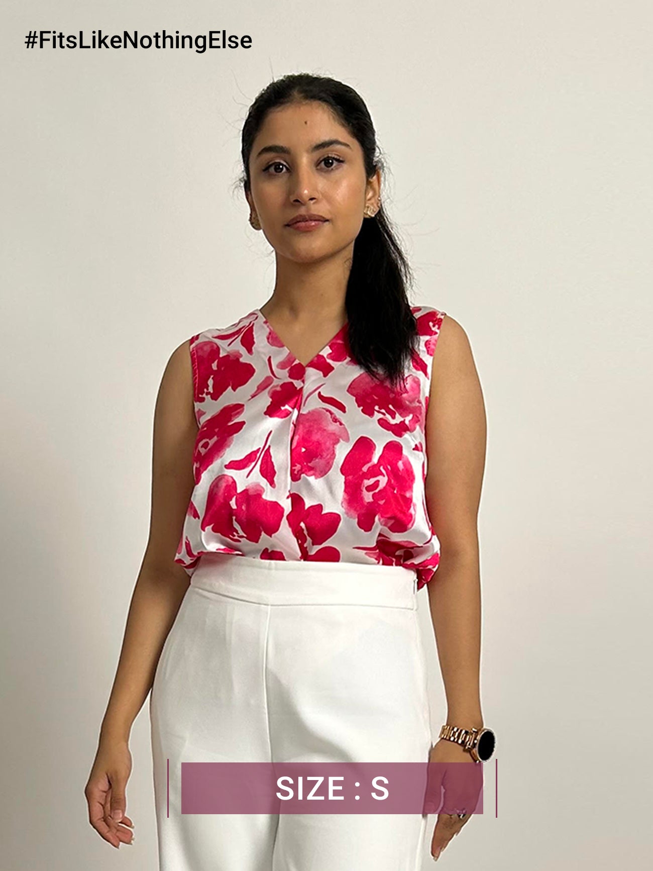 Satin Floral Print Top - White And Pink