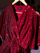 Sequin Wrap Dress - Maroon