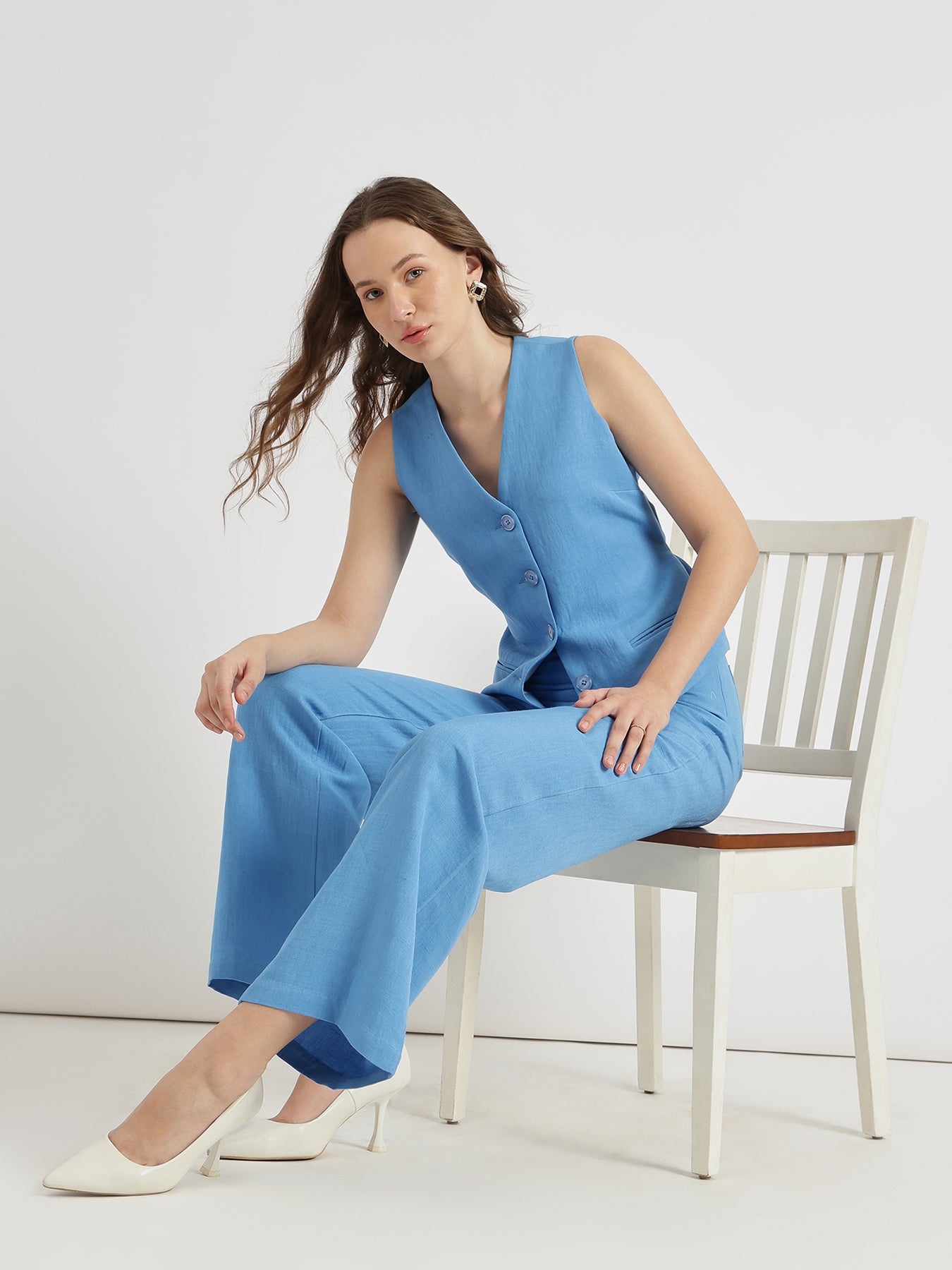 Linen Waistcoat & Trouser Co-ord Set - Pacific Blue