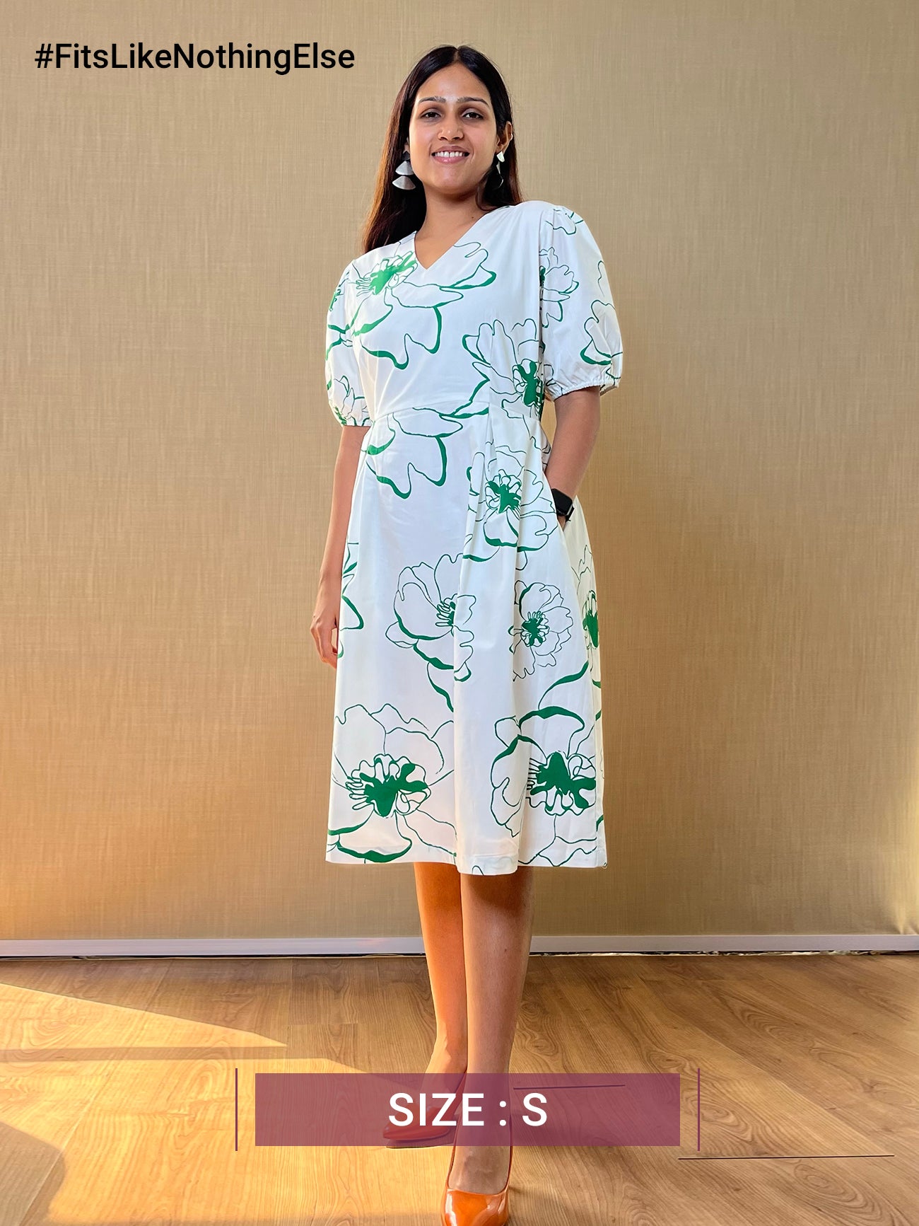 Cotton Floral Print Dress - White And Green