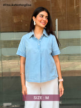 Denim Shirt Collar Top - Blue