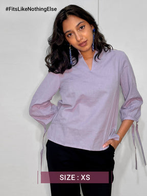 Linen Tie-Up Sleeves Top - Purple