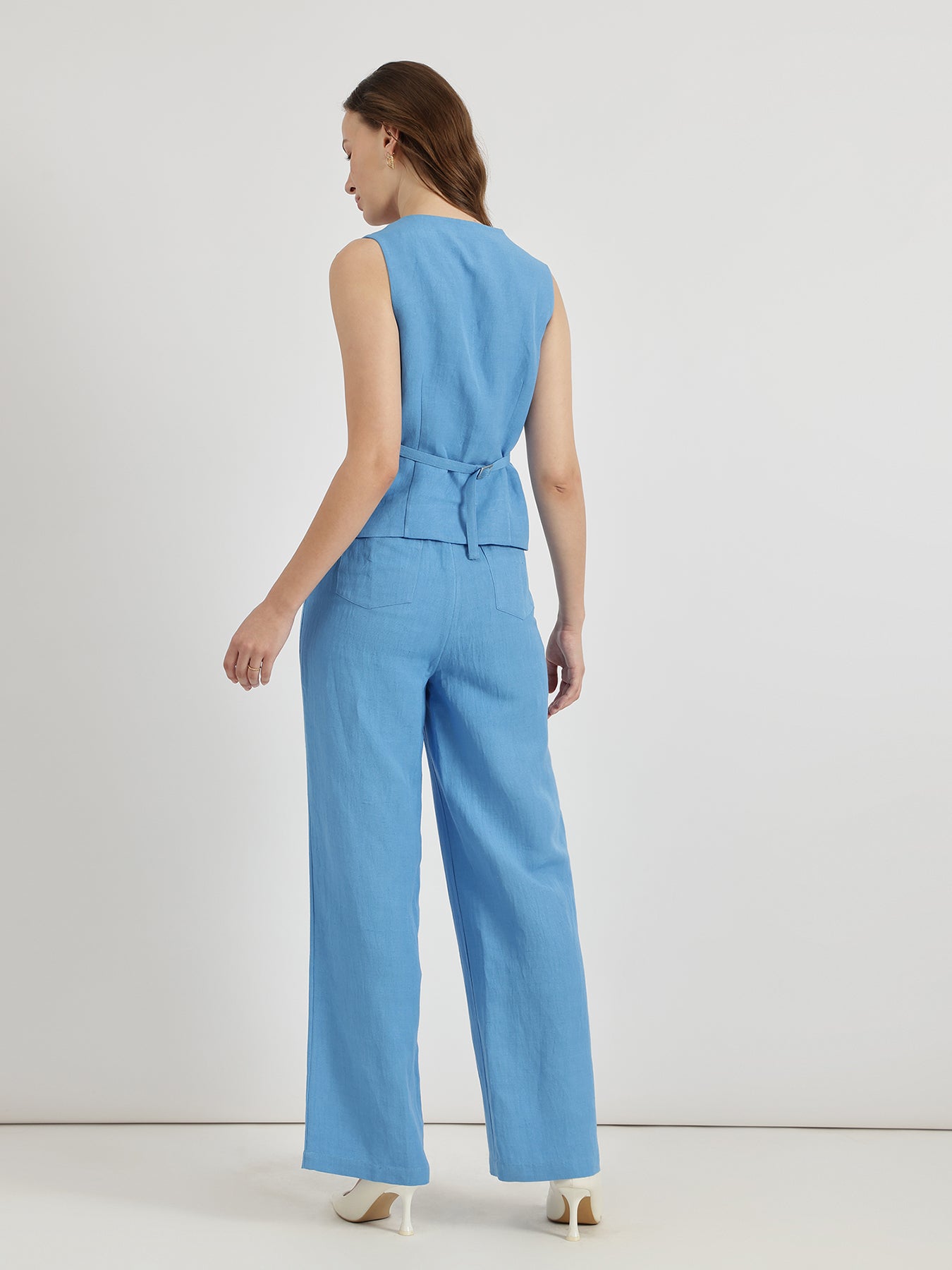 Linen Waistcoat & Trouser Co-ord Set - Pacific Blue