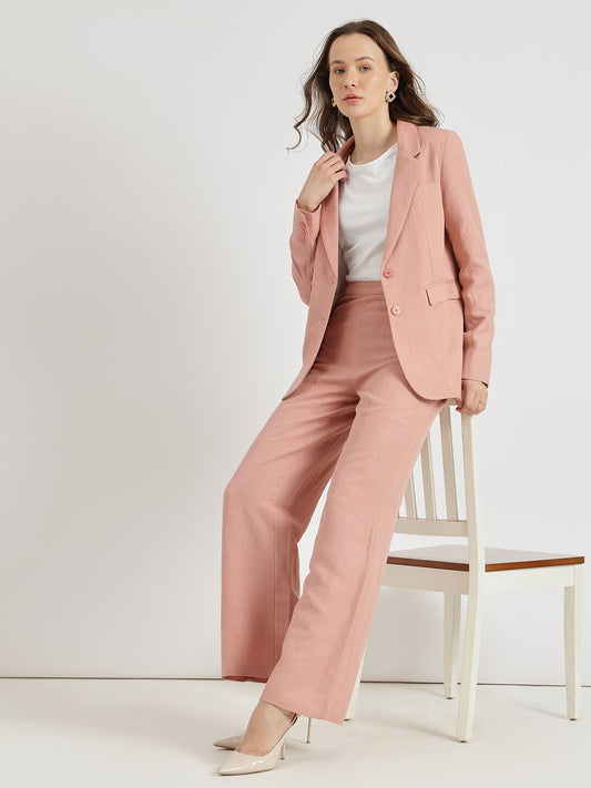 Linen Blazer & Trouser Co-ord Set - Dusty Pink