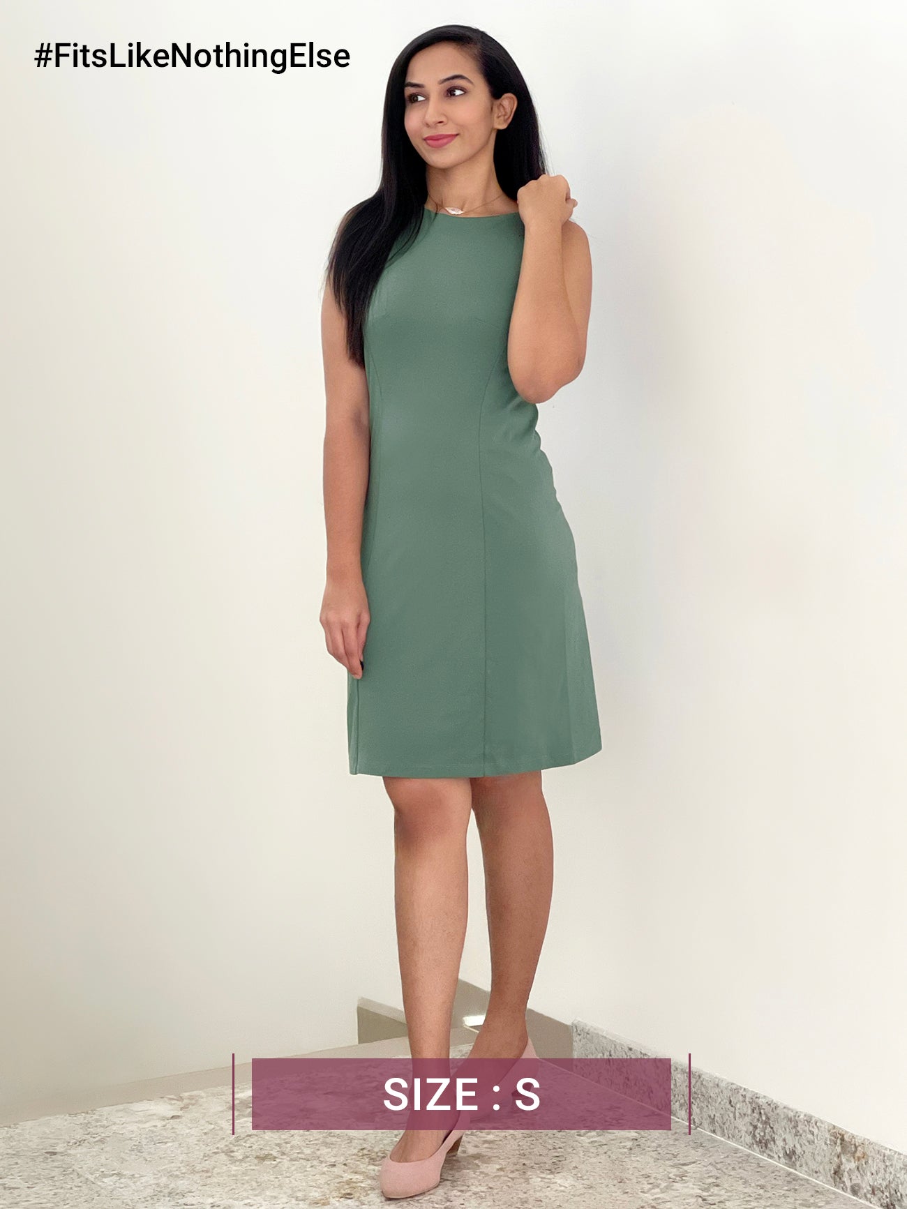 LivIn A-Line Round Neck Dress - Sap Green