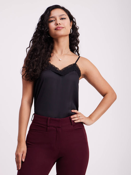 Satin Lace Camisole - Black