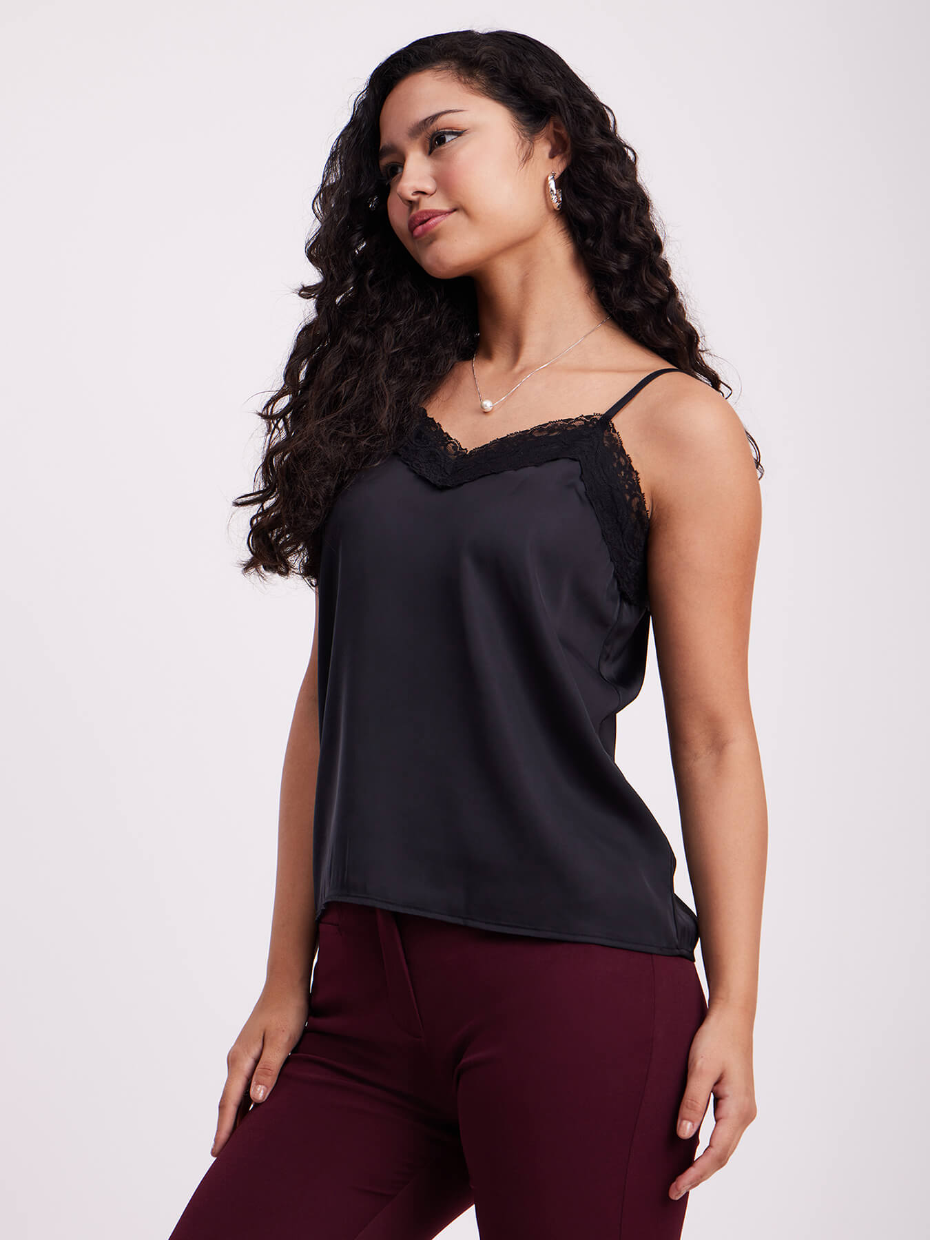 Satin Lace Camisole - Black