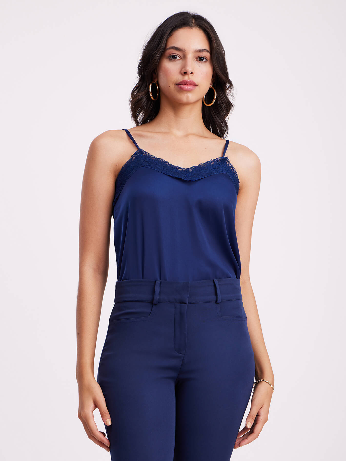 Satin Lace Camisole - Navy Blue