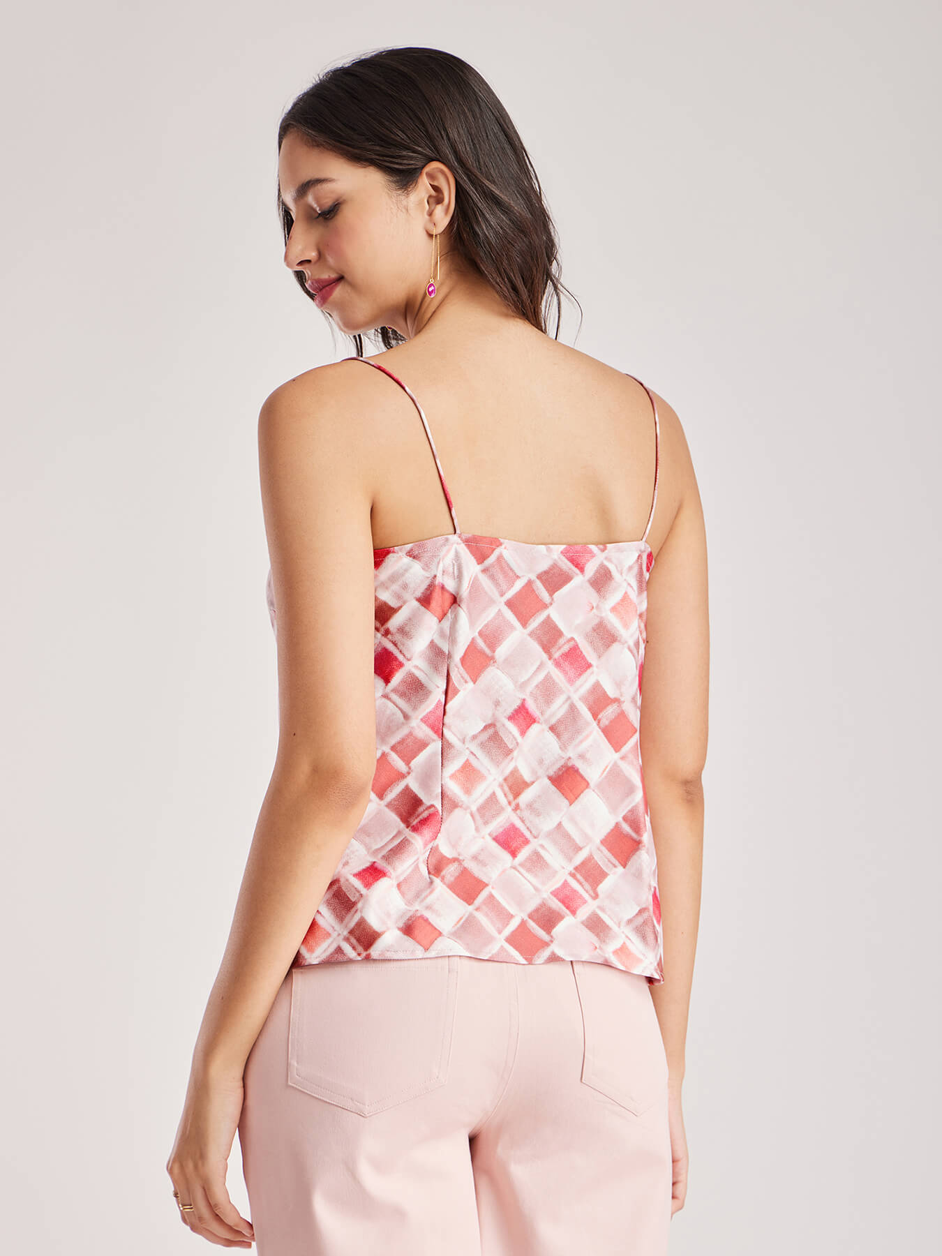 Geometric Print Cowl Neck Camisole - Pink