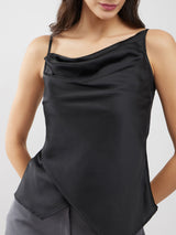 Satin Cowl Neck Camisole - Black