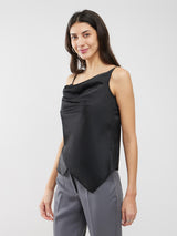 Satin Cowl Neck Camisole - Black