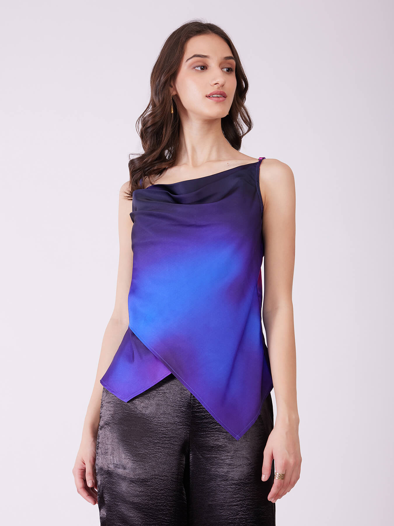 Satin Cowl Neck Camisole - Blue