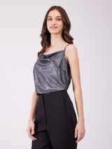 Metallic Cowl Neck Camisole - Black And Silver