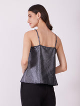 Metallic Cowl Neck Camisole - Black And Silver