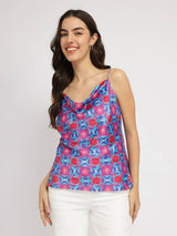 Satin Cowl Neck Camisole - Pink and Blue