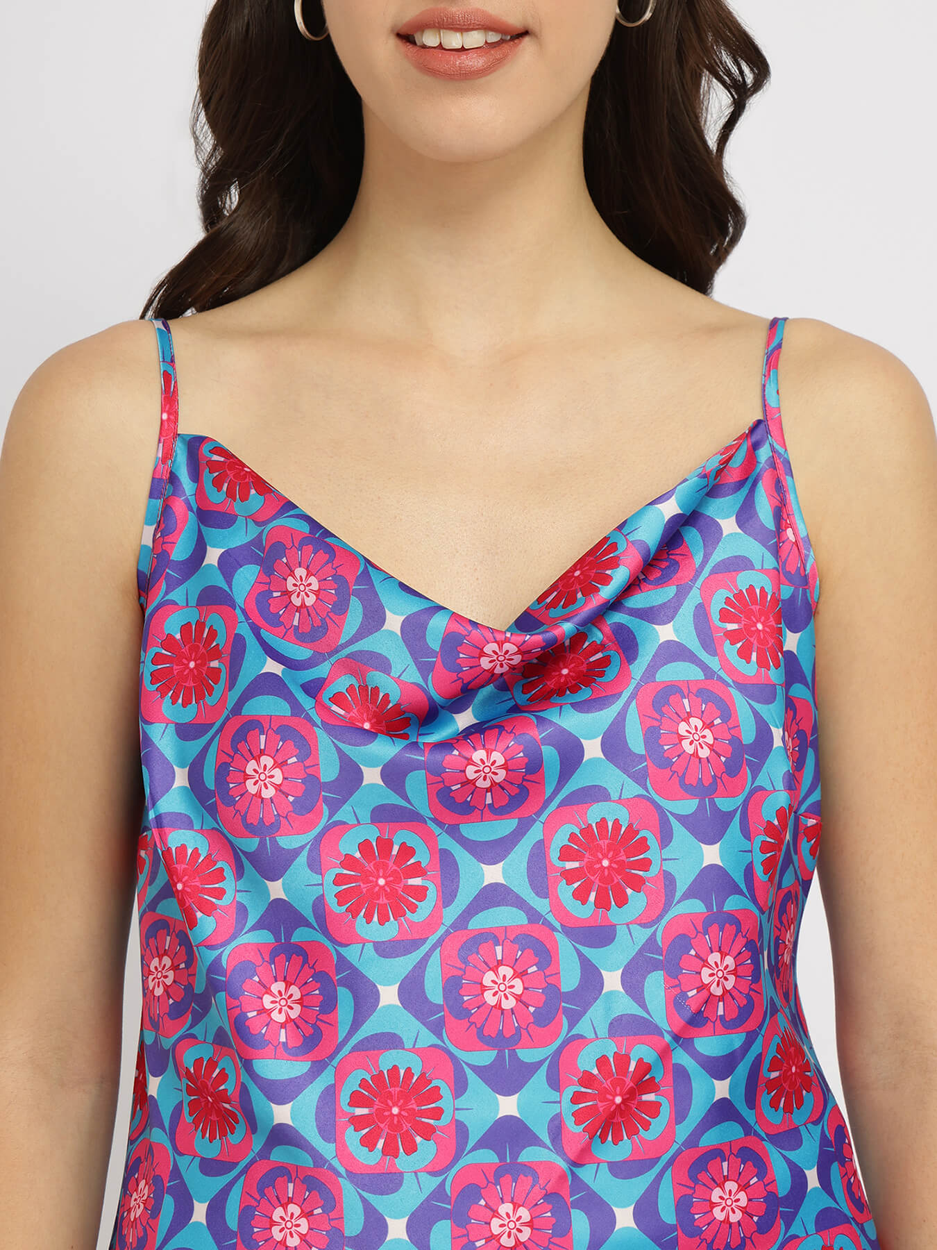 Satin Cowl Neck Camisole - Pink and Blue