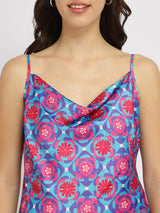Satin Cowl Neck Camisole - Pink and Blue