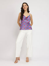 Satin Cowl Neck Camisole - Pink and Blue
