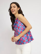 Satin Cowl Neck Camisole - Pink and Blue