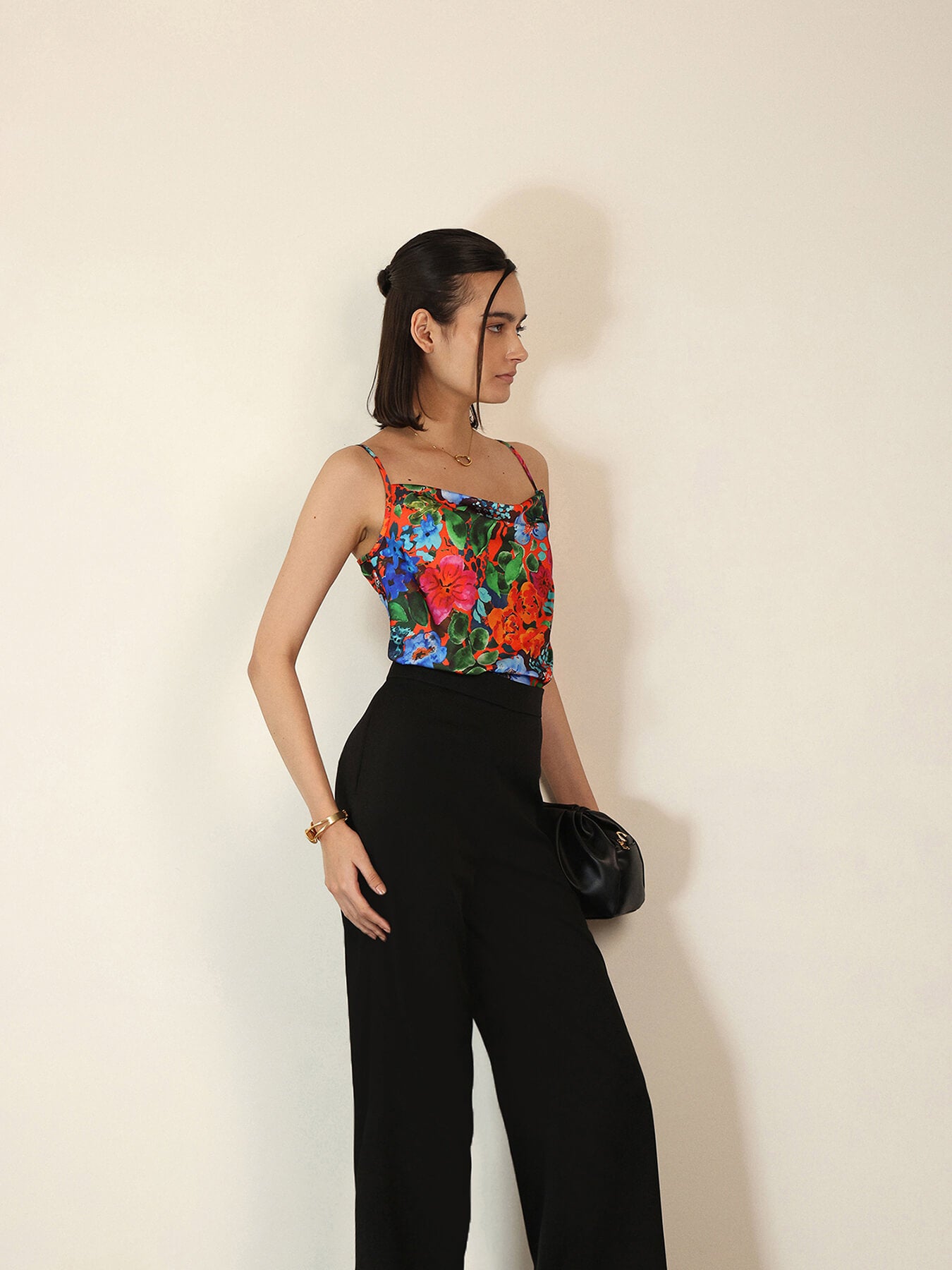 Satin Floral Top - Red